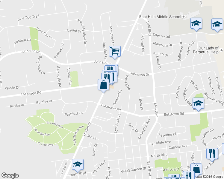 map of restaurants, bars, coffee shops, grocery stores, and more near 2970 Linden St in Bethlehem