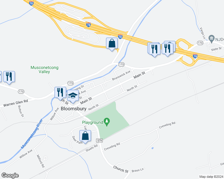 map of restaurants, bars, coffee shops, grocery stores, and more near 79 Main Street in Bloomsbury