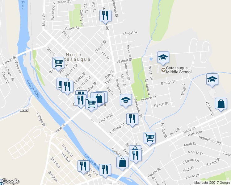 map of restaurants, bars, coffee shops, grocery stores, and more near 515 4th St in Catasauqua