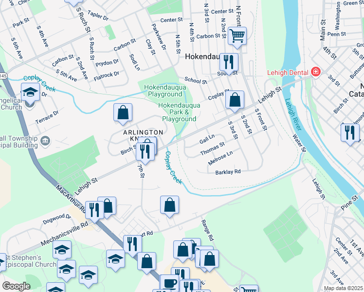 map of restaurants, bars, coffee shops, grocery stores, and more near 3206 South 5th Street in Hokendauqua