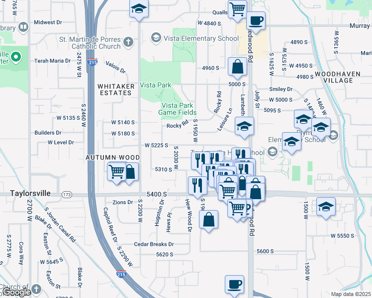 map of restaurants, bars, coffee shops, grocery stores, and more near 5247 South 2030 West in Salt Lake City