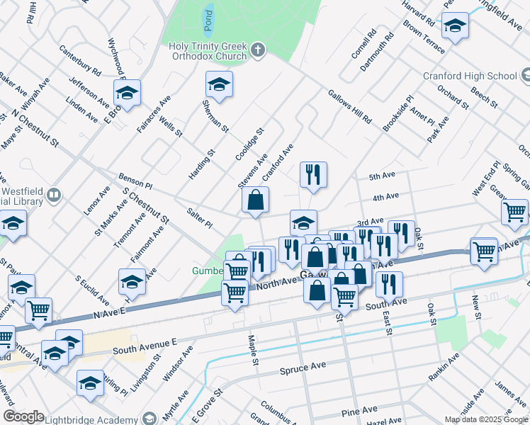 map of restaurants, bars, coffee shops, grocery stores, and more near 546 4th Avenue in Garwood