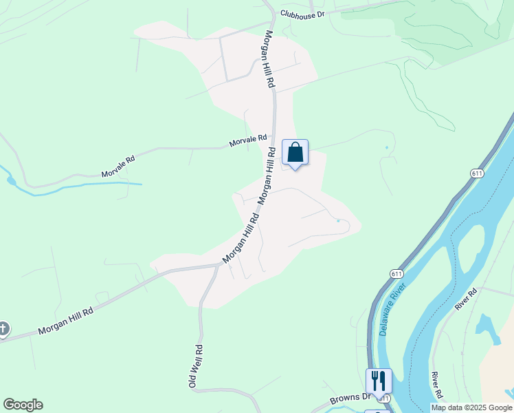 map of restaurants, bars, coffee shops, grocery stores, and more near 1490 Morgan Hill Road in Northampton County