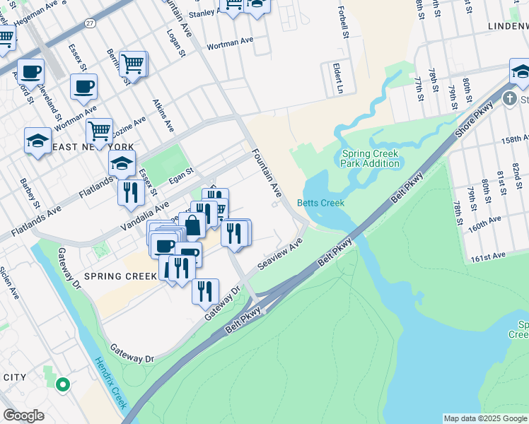 map of restaurants, bars, coffee shops, grocery stores, and more near 888 Fountain Avenue in Brooklyn