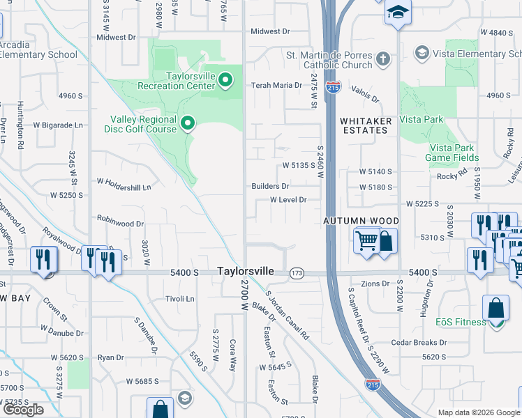 map of restaurants, bars, coffee shops, grocery stores, and more near 5255 Level Drive in Salt Lake City