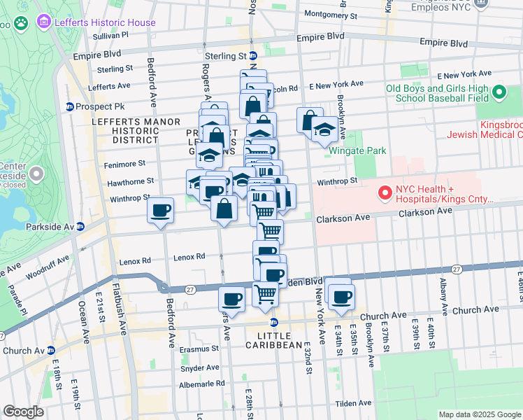 map of restaurants, bars, coffee shops, grocery stores, and more near 1277 Nostrand Avenue in Brooklyn