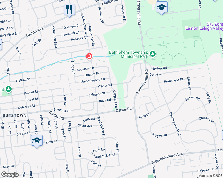 map of restaurants, bars, coffee shops, grocery stores, and more near 4139 Coleman Street in Bethlehem