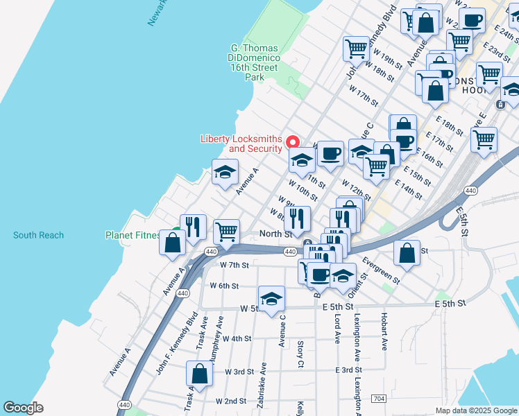 map of restaurants, bars, coffee shops, grocery stores, and more near in Bayonne