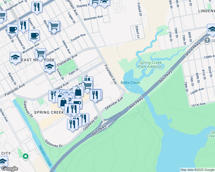 map of restaurants, bars, coffee shops, grocery stores, and more near 888 Fountain Avenue in Brooklyn