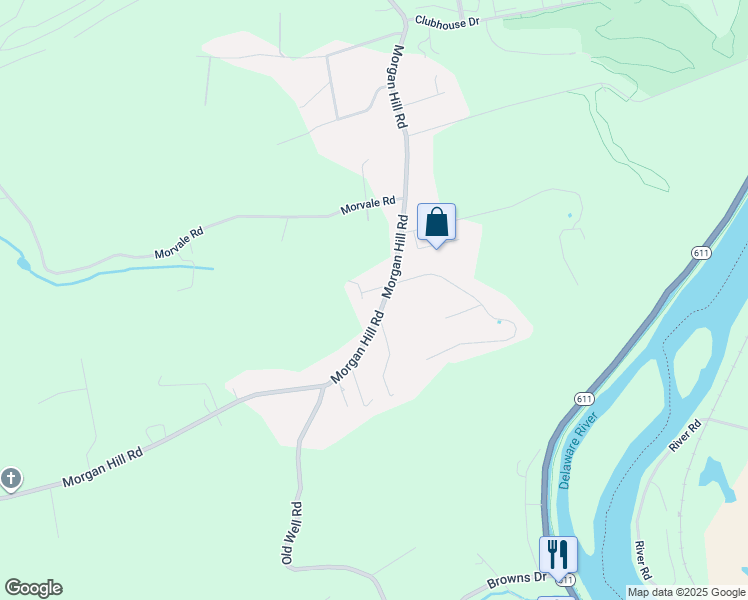 map of restaurants, bars, coffee shops, grocery stores, and more near 1490 Morgan Hill Road in Northampton County
