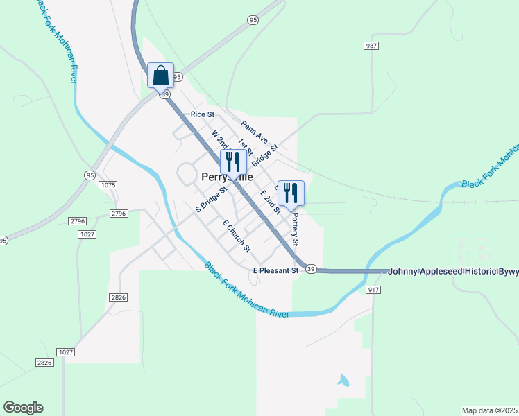 map of restaurants, bars, coffee shops, grocery stores, and more near 130 Gladden Alley in Perrysville