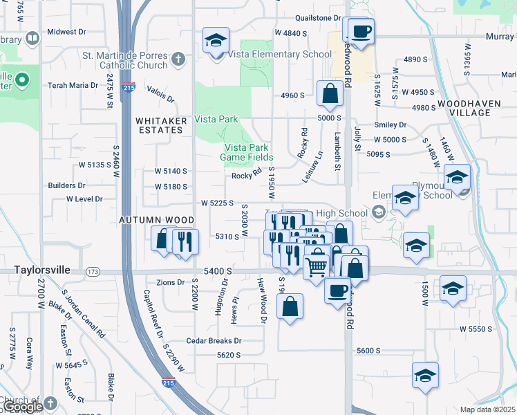map of restaurants, bars, coffee shops, grocery stores, and more near 5247 South 2030 West in Salt Lake City