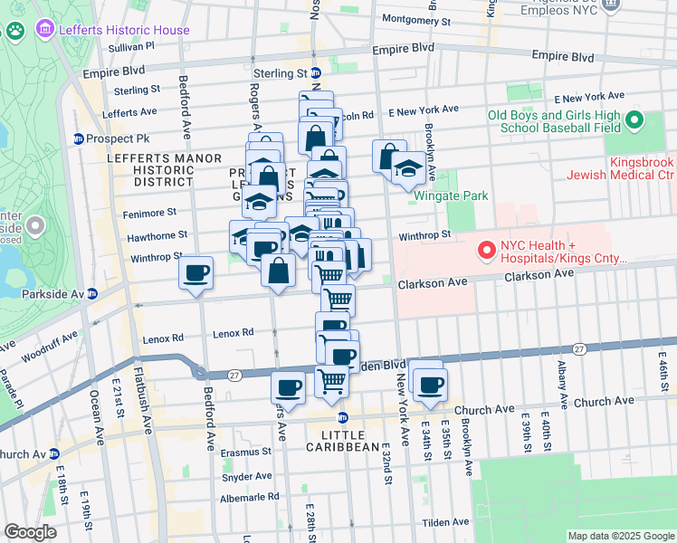 map of restaurants, bars, coffee shops, grocery stores, and more near 1251 Nostrand Avenue in Brooklyn