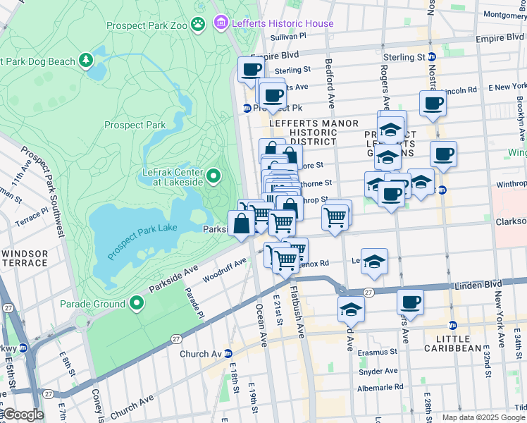 map of restaurants, bars, coffee shops, grocery stores, and more near 712 Flatbush Avenue in Brooklyn
