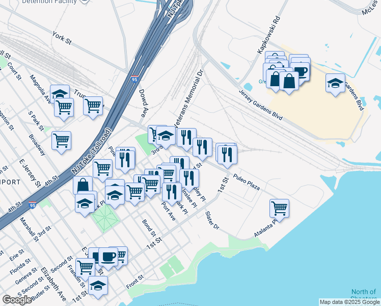 map of restaurants, bars, coffee shops, grocery stores, and more near 230-236 Trumbull Street in Elizabeth