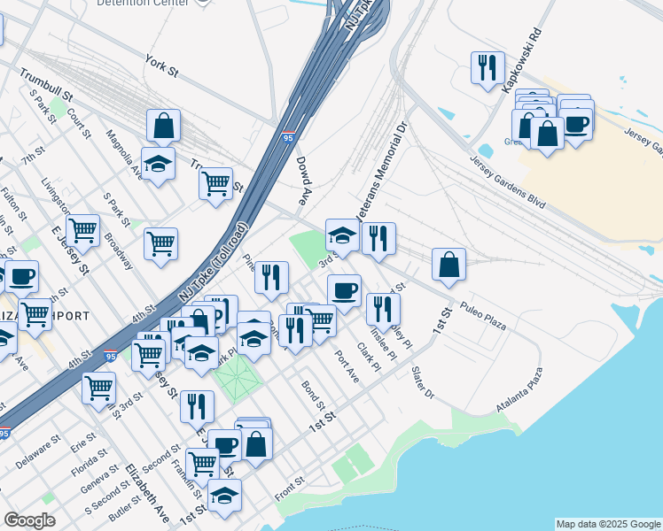map of restaurants, bars, coffee shops, grocery stores, and more near 248 Ripley Place in Elizabeth