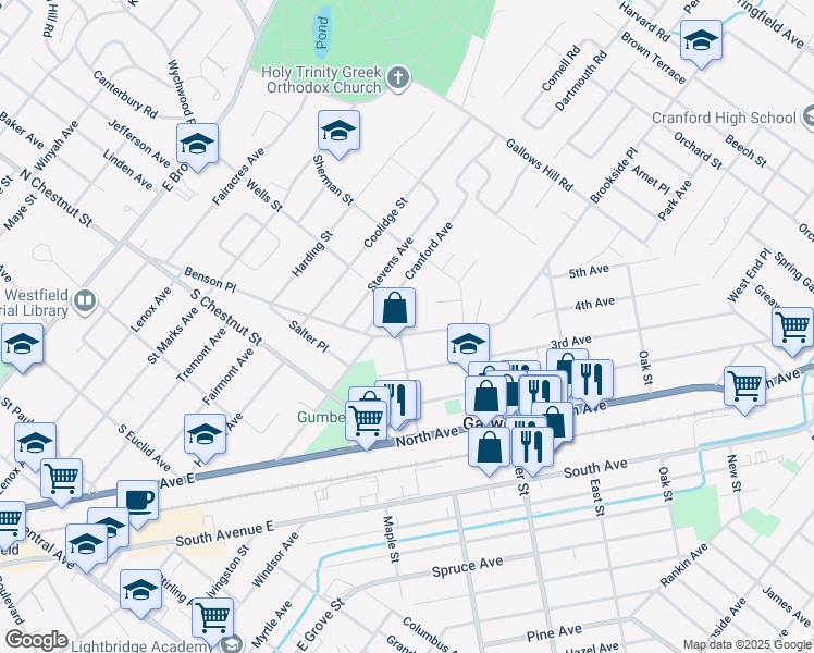 map of restaurants, bars, coffee shops, grocery stores, and more near 546 4th Avenue in Garwood