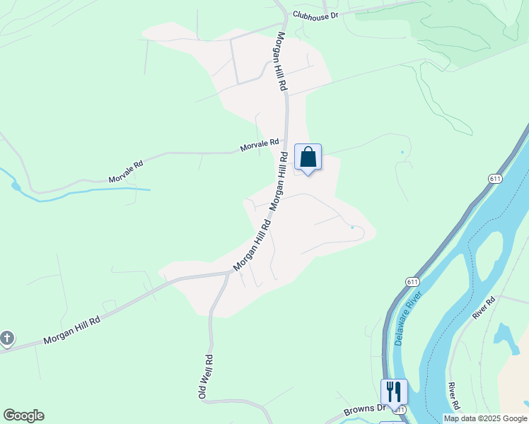 map of restaurants, bars, coffee shops, grocery stores, and more near 1490 Morgan Hill Road in Northampton County