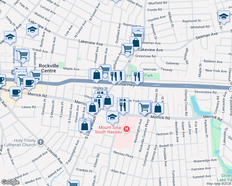 map of restaurants, bars, coffee shops, grocery stores, and more near 18 Milton Ct in Rockville Centre