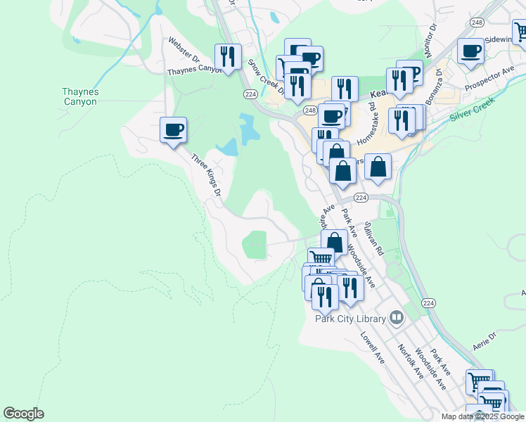 map of restaurants, bars, coffee shops, grocery stores, and more near 1480 Three Kings Drive in Park City