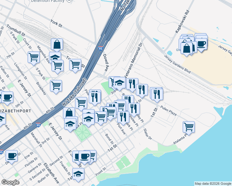 map of restaurants, bars, coffee shops, grocery stores, and more near 248 Ripley Place in Elizabeth