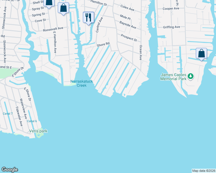 map of restaurants, bars, coffee shops, grocery stores, and more near 97 Norman Avenue in Amityville