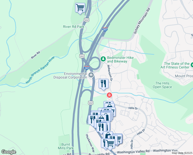 map of restaurants, bars, coffee shops, grocery stores, and more near 11 Wescott Road in Bedminster