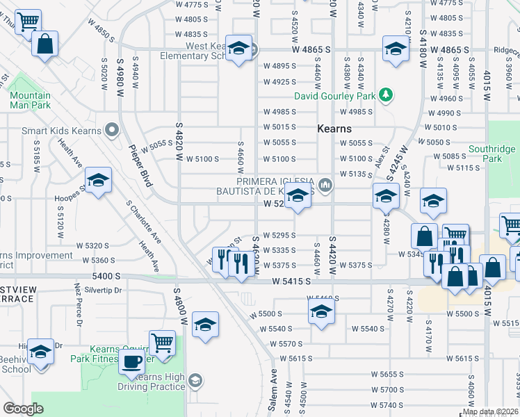 map of restaurants, bars, coffee shops, grocery stores, and more near 5231 South 4620 West in Salt Lake City