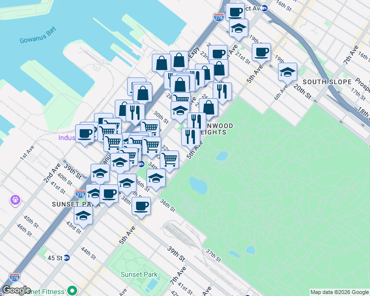 map of restaurants, bars, coffee shops, grocery stores, and more near 219 31st Street in Brooklyn