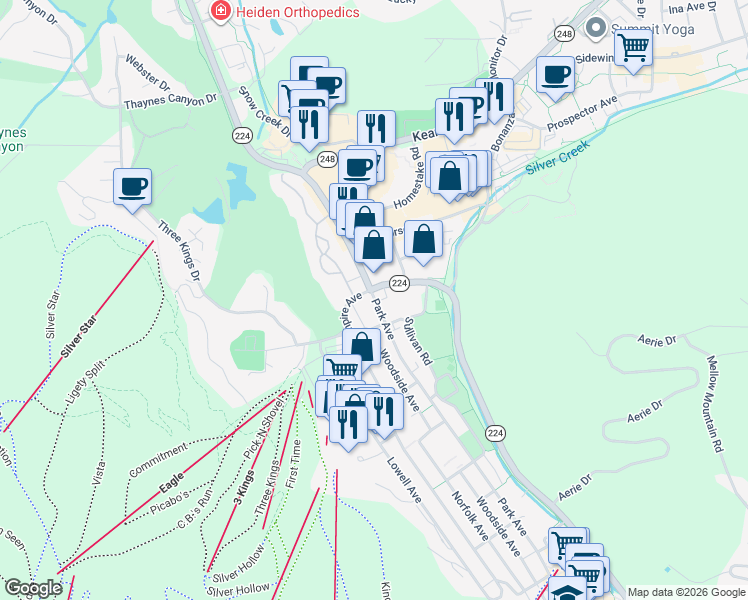 map of restaurants, bars, coffee shops, grocery stores, and more near 1525 Park Avenue in Park City