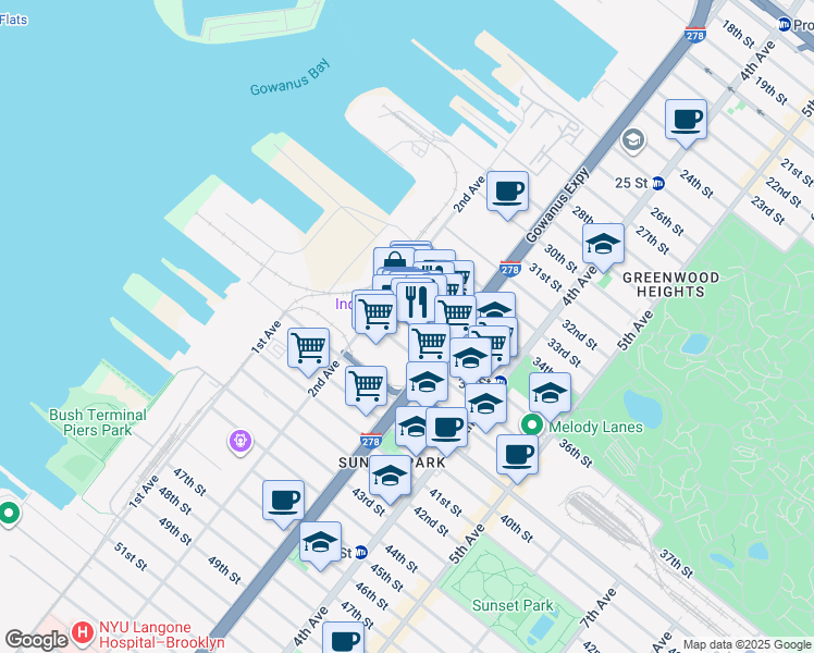 map of restaurants, bars, coffee shops, grocery stores, and more near in Brooklyn