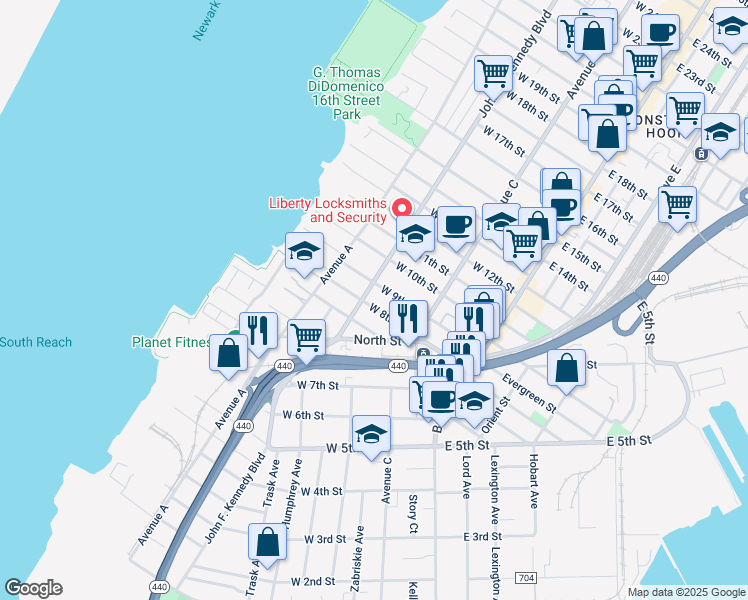 map of restaurants, bars, coffee shops, grocery stores, and more near in Bayonne