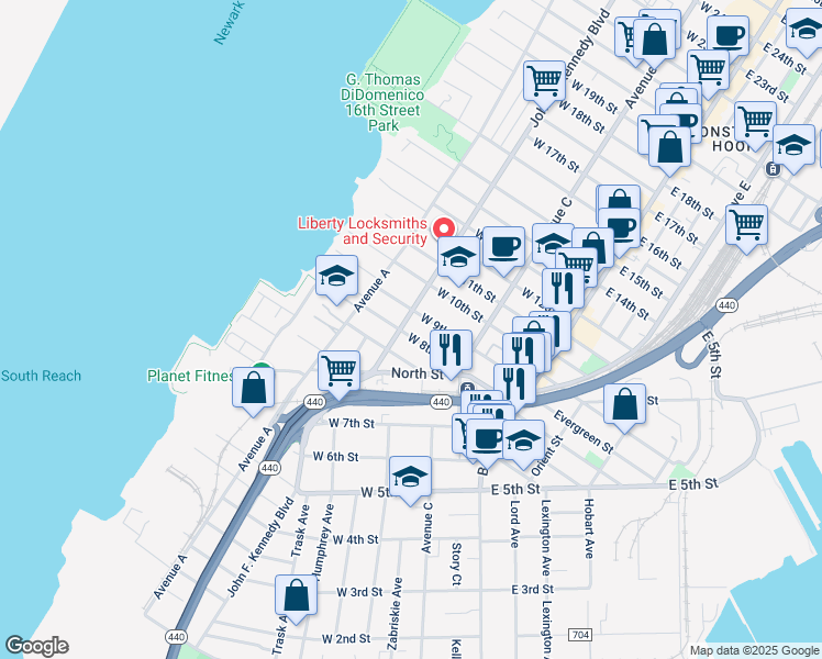 map of restaurants, bars, coffee shops, grocery stores, and more near in Bayonne
