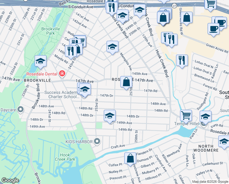 map of restaurants, bars, coffee shops, grocery stores, and more near 147-53 Weller Lane in Queens