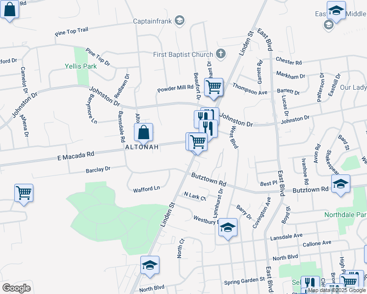 map of restaurants, bars, coffee shops, grocery stores, and more near 2979 Linden Street in Bethlehem