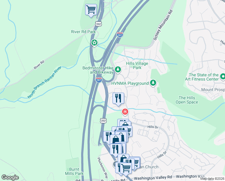 map of restaurants, bars, coffee shops, grocery stores, and more near 11 Wescott Road in Bedminster