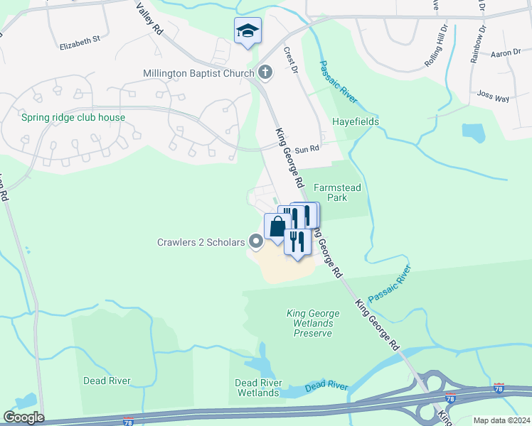 map of restaurants, bars, coffee shops, grocery stores, and more near 109 Monarch Circle in Bernards