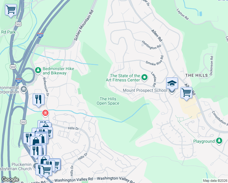 map of restaurants, bars, coffee shops, grocery stores, and more near 9 Quincy Court in Bedminster