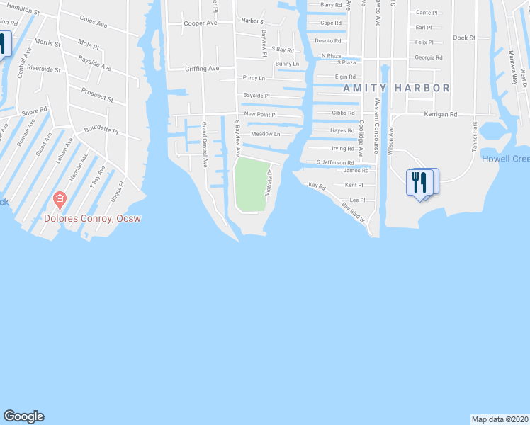 map of restaurants, bars, coffee shops, grocery stores, and more near 28 Victoria Drive in Amityville