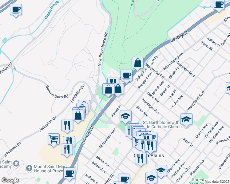 map of restaurants, bars, coffee shops, grocery stores, and more near 1967 U.S. 22 in Scotch Plains