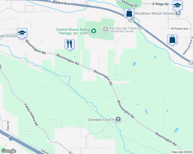 map of restaurants, bars, coffee shops, grocery stores, and more near 1720 Bloomington Road in East Peoria