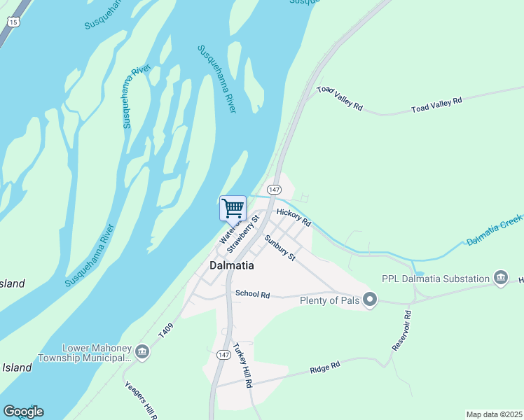 map of restaurants, bars, coffee shops, grocery stores, and more near 152 Water St in Dalmatia