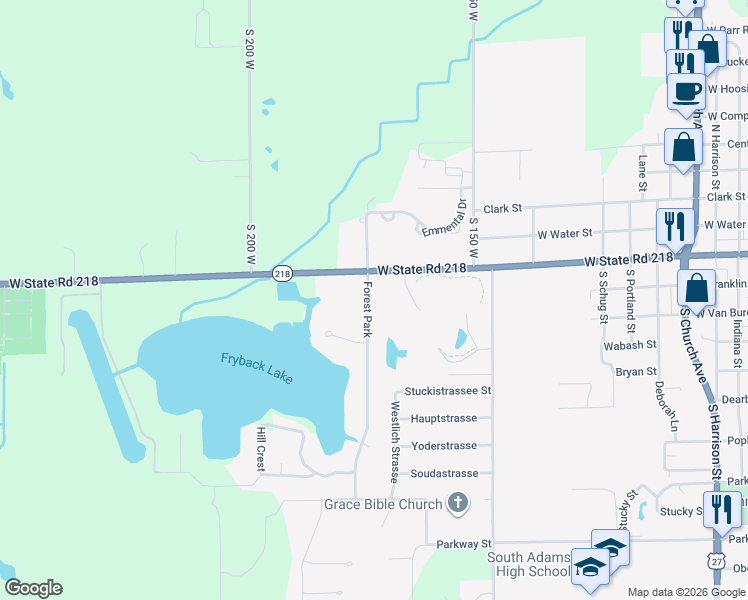map of restaurants, bars, coffee shops, grocery stores, and more near 151-221 Forest Park in Berne