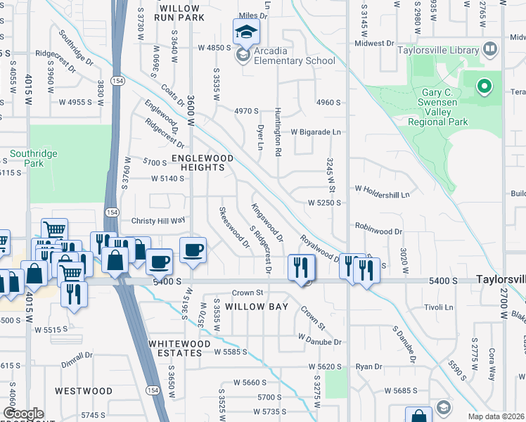 map of restaurants, bars, coffee shops, grocery stores, and more near 5229 Kingswood Drive in Salt Lake City
