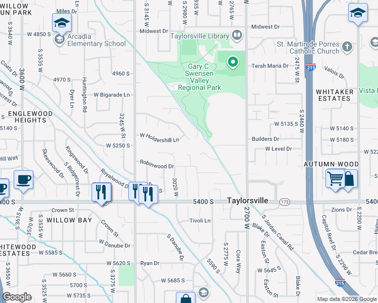 map of restaurants, bars, coffee shops, grocery stores, and more near 2964 West Continental Drive in Taylorsville