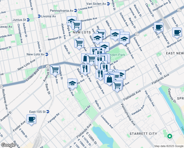 map of restaurants, bars, coffee shops, grocery stores, and more near 802 Georgia Avenue in Brooklyn