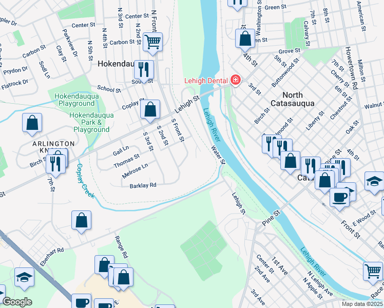 map of restaurants, bars, coffee shops, grocery stores, and more near 3347 South Front Street in Hokendauqua