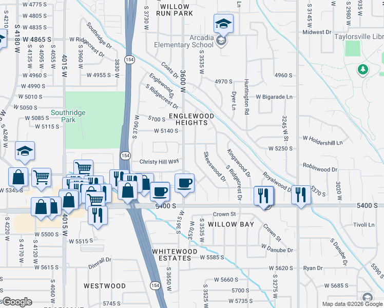map of restaurants, bars, coffee shops, grocery stores, and more near 5222 South Queenswood Drive in Salt Lake City
