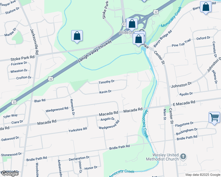 map of restaurants, bars, coffee shops, grocery stores, and more near 434 Kevin Drive in Bethlehem