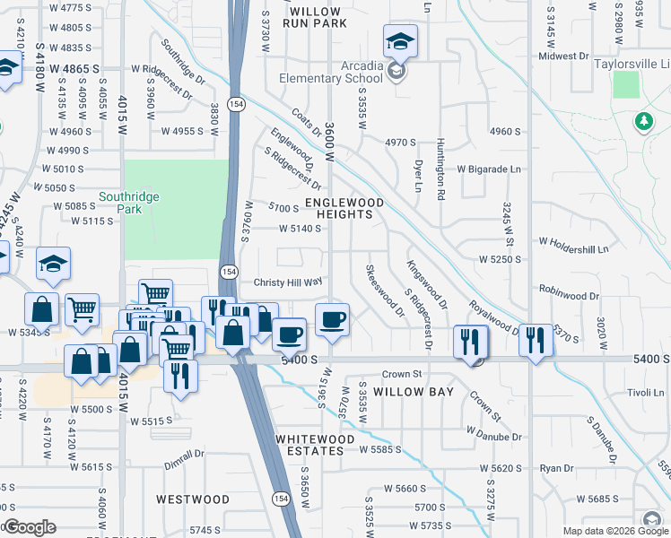 map of restaurants, bars, coffee shops, grocery stores, and more near 5221 3600 West in Taylorsville